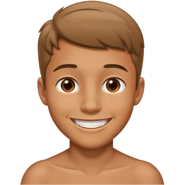 Boy with a extended chin smiling  emoji