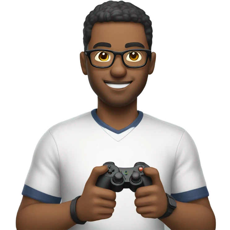 A guy with glasses holding a joystick in his hand emoji