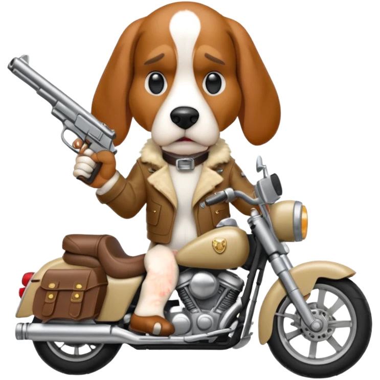 extremely angry bassett hound on a motorcycle with gun emoji