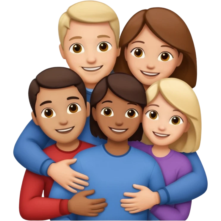 family of 5 hugging each other emoji