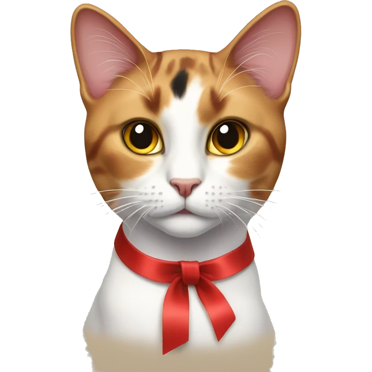 Calico cat wearing a red ribbon around its neck  emoji