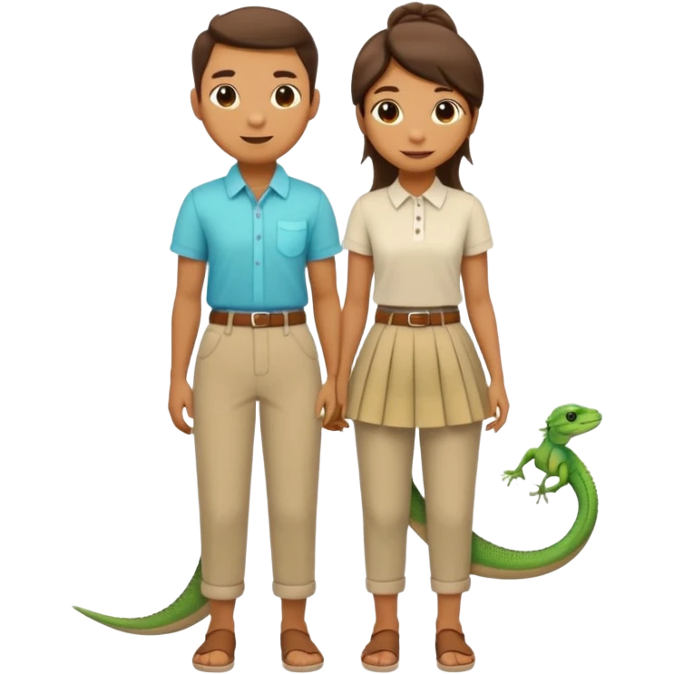 Romantic Lizard couple wear cute skirt and pants with shirt  emoji