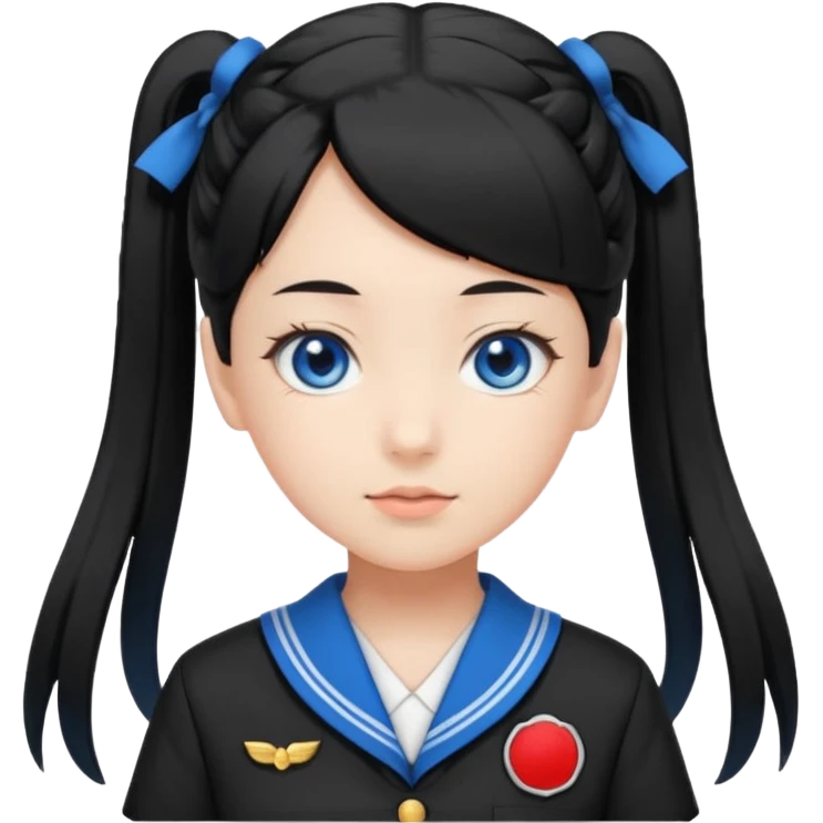 japanese schoolgirl with black twintails and blue eyes emoji