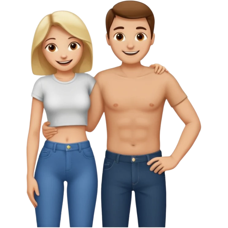 A woman smiling happily and put her hand on the middle of a man's pant and the man moan emoji