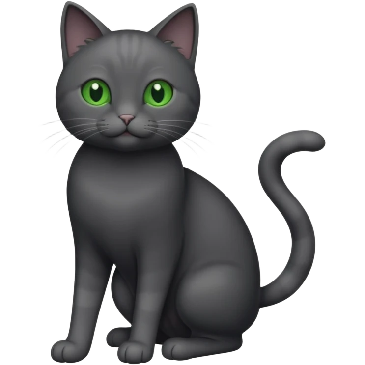 full body gorgeous solid dark grey cat with green eyes, white paws and white whiskers playing emoji