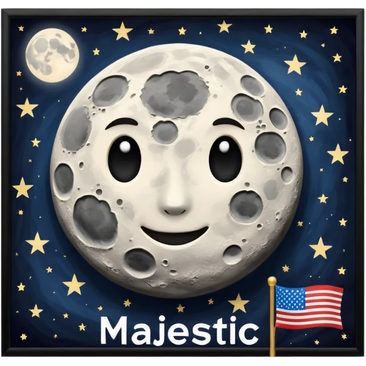 На фоне космоса луна а на ней флаг и написано "MAJESTIC" emoji