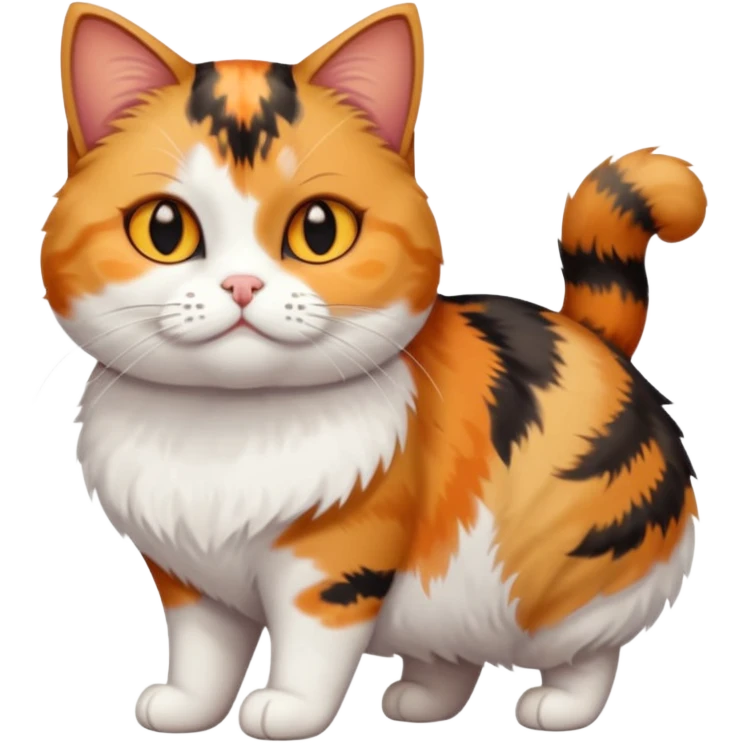 full body calico tabby + white cat with small head and short but chubby body emoji