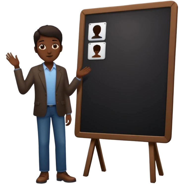 person silhouette standing next to a project board emoji