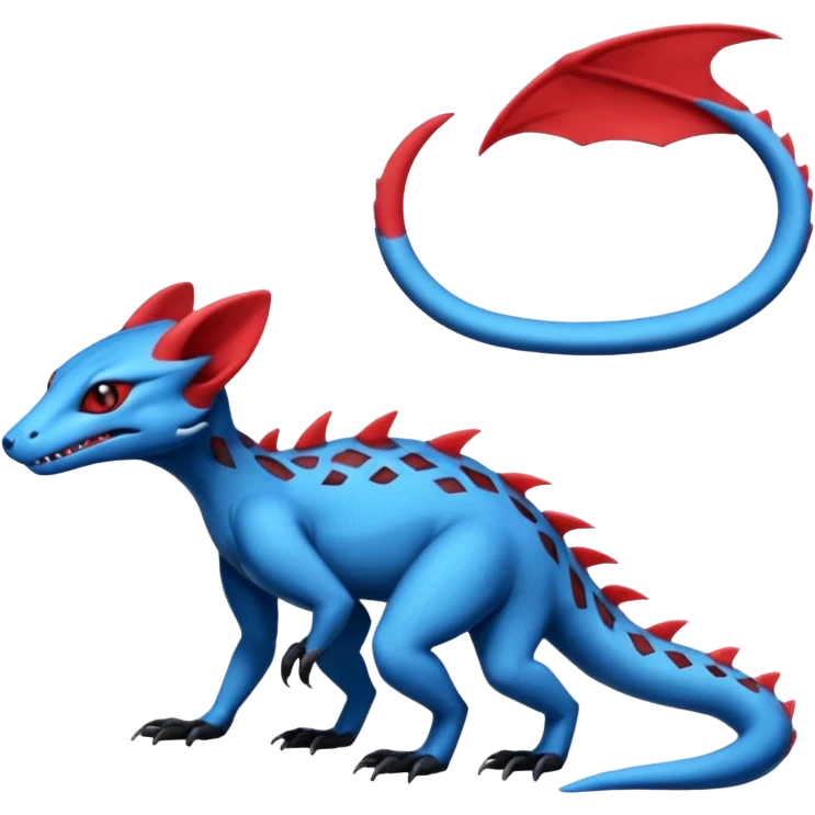 Blue red black white Salandit-genet-Salamence-fusion-hybrid-creature (full body) emoji
