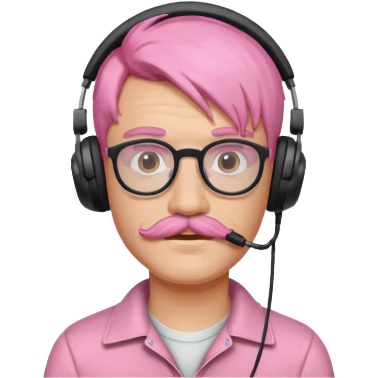 just headphone and spectacles, mustached pink hair guy, no mic, emoji
