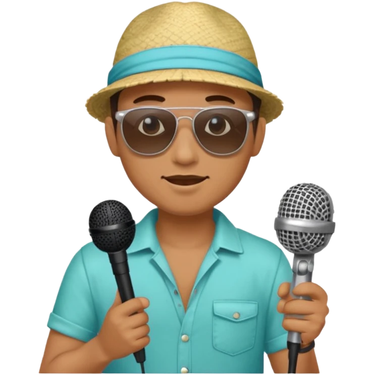 man with summer clothes and sun glasses holding microphone emoji