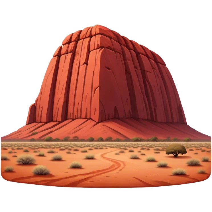 Cinematic Realistic Uluru Landmark Emoji, showcasing the massive, red monolith rising from the desert rendered with rich textures and warm, dramatic lighting. emoji