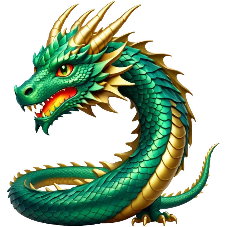 cinematic-noble-dragon-portrait-emoji,-poised-and-majestic,-with-a-sinuous,-elongated-body-covered-in-intricately-detailed,-shimmering-scales-in-hues-of-emerald-and-gold,-and-piercing,-fiery-eyes-that-reflect-ancient-wisdom; emoji