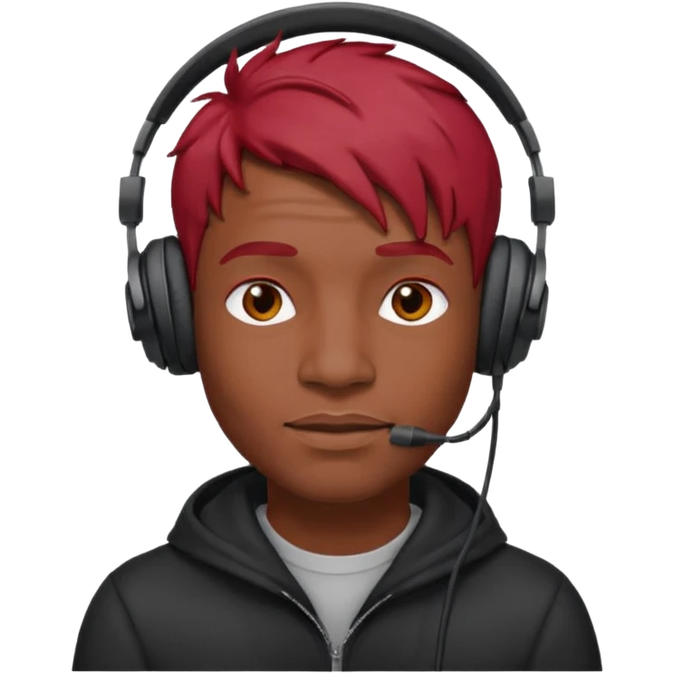 black man red head with headphone emoji