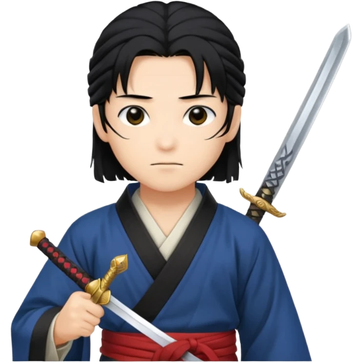 Yoh Asakura holding a sword, relaxed face emoji