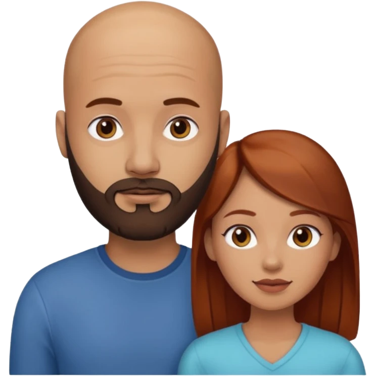 Couple. A bald man with dark brown beard and a girl with light skin. She is a redhead and has dark yellow brown auburn hair. Different skincolor. She has very light skin. emoji