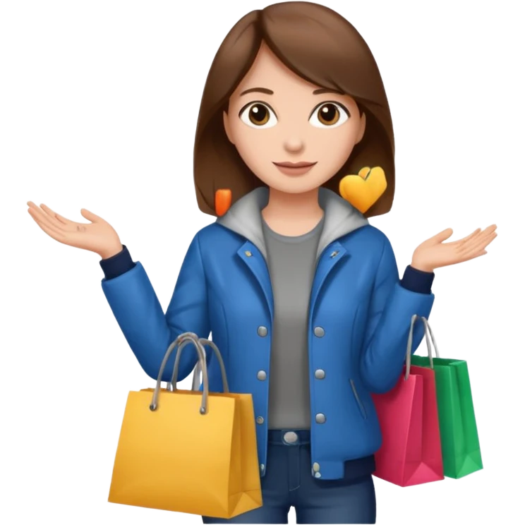 woman with brown hair buys clothes in a store, shopping vibe emoji
