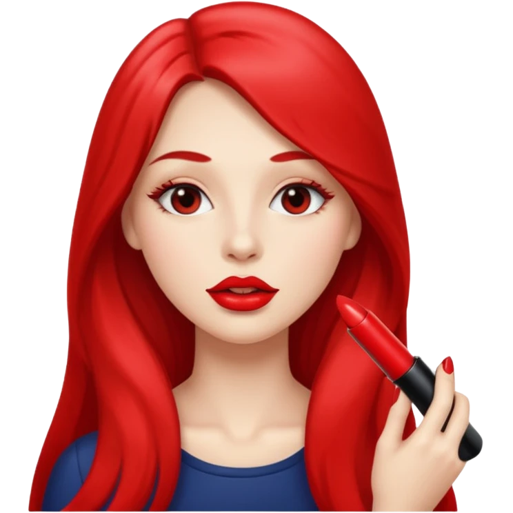 long haired woman putting liptstick emoji