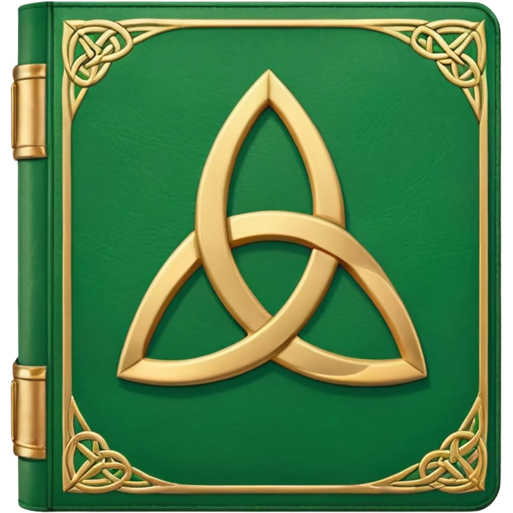 a green closed book with a golden triquetra emoji