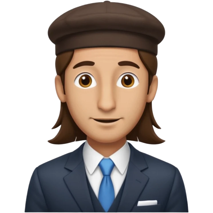 Man with a long nose wearing a suit and kippah, he has long brown hair emoji