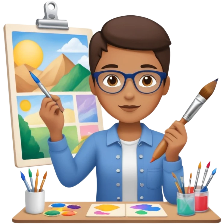 Person with paintbrush creating vision board with dreams and goals emoji