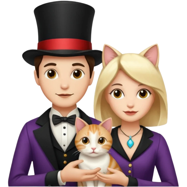 magician couple and their pet cat emoji