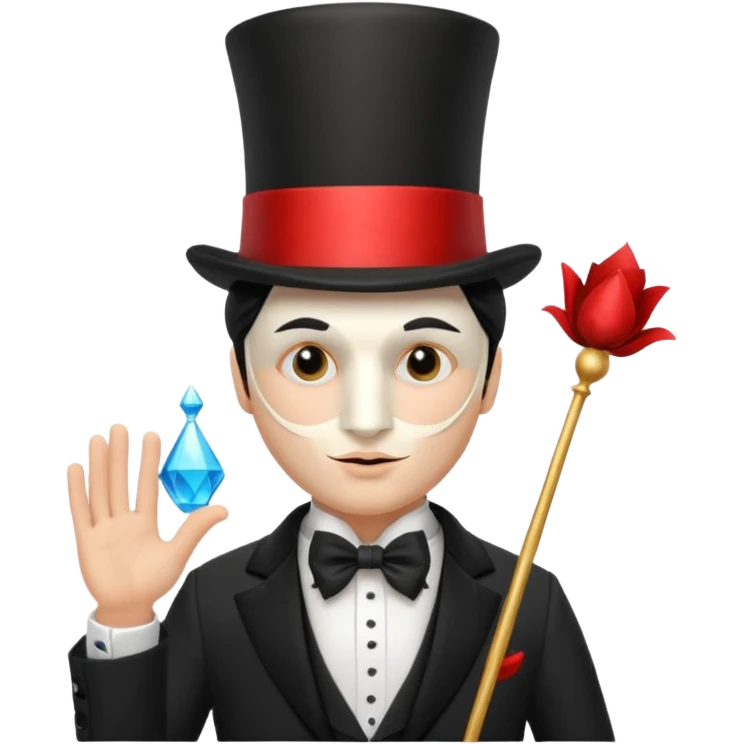 A french man with magician hat,half 🎭 mask on his head, white skin tone emoji