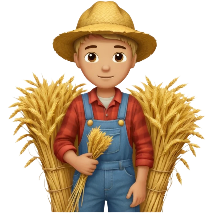 boy farmer, hug a bundle of straw emoji