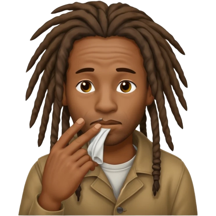 Black man with dreads wiping his nose with index finger emoji
