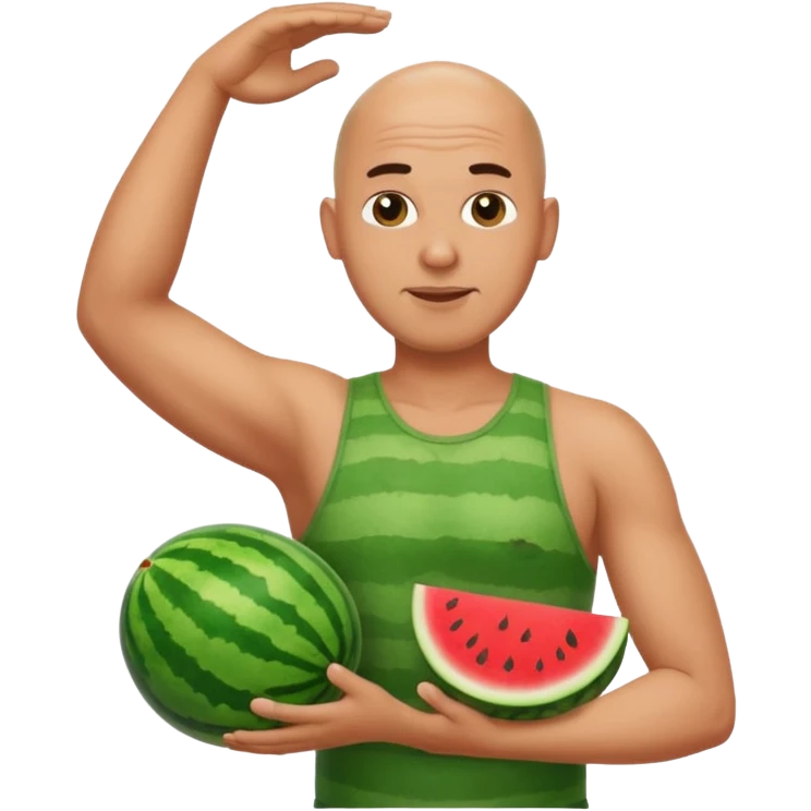 A bald guy carrying watermelons in the armpits emoji