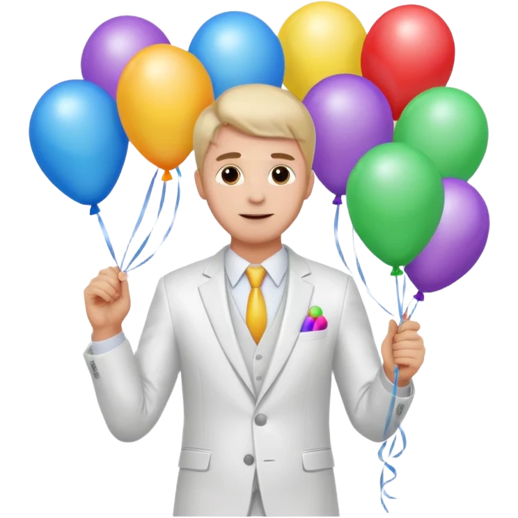 Birthday male with ballons in white suit emoji