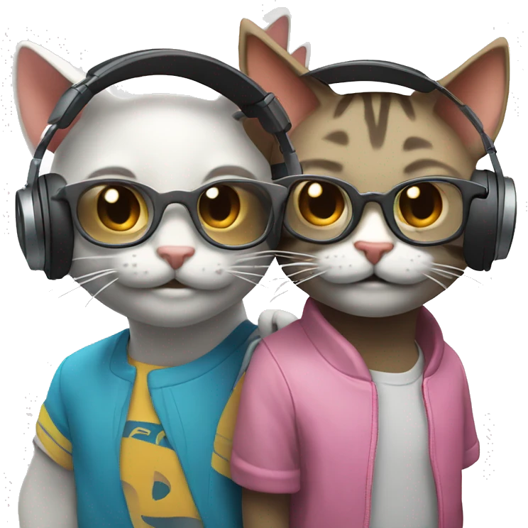 2 unique cool cats both smiling with headphones emoji
