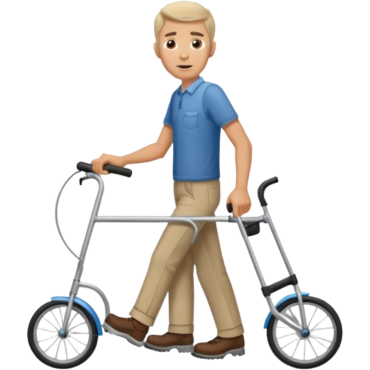 Caucasian Man using a walker with a bike horn on it emoji
