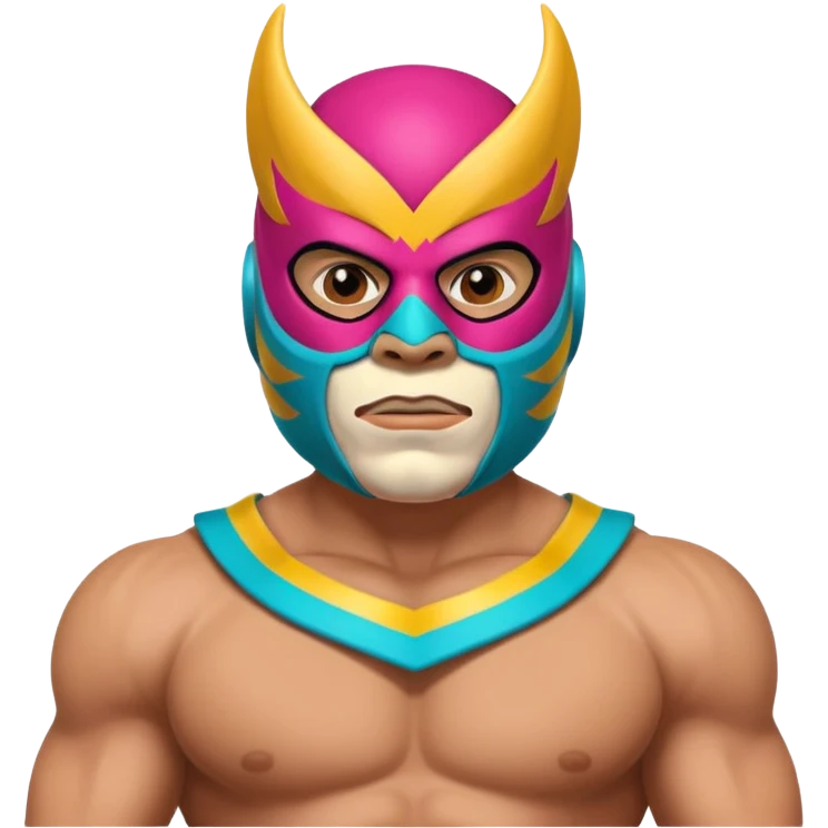 Mexican wrestler portrait, head and shoulders only, colorful luchador mask, muscular collar, confident expression, 3D cartoon, mobile game icon style, clean background, no text, no watermark
 emoji