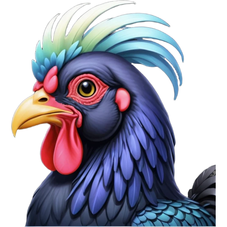 Ayam cemani rooster with black wattle black beak black comb black emoji