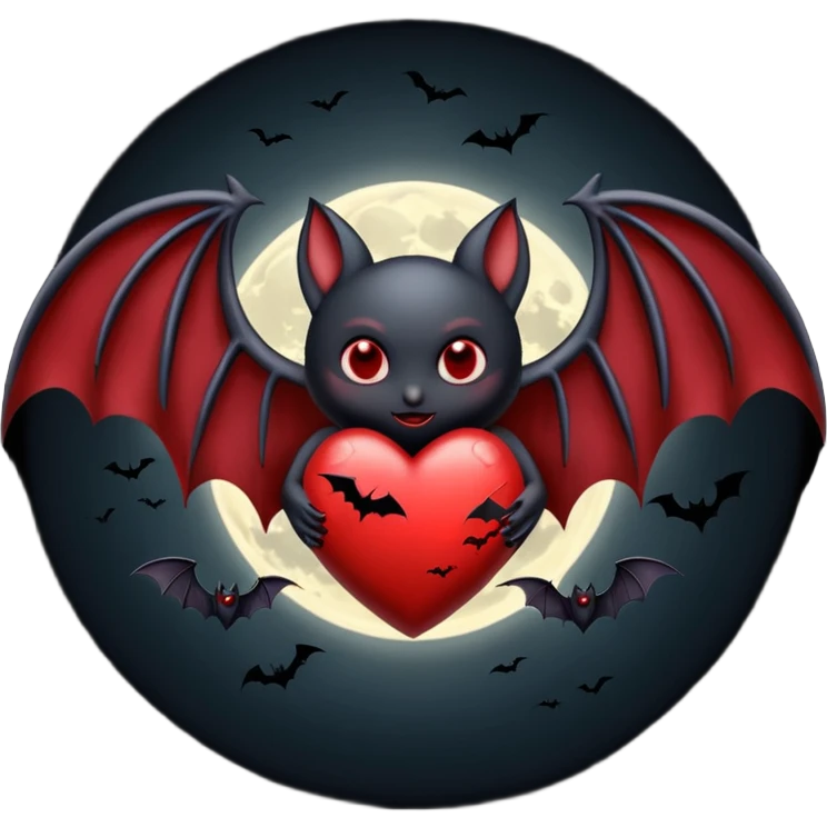 heart with a dark moon and bat wings emoji