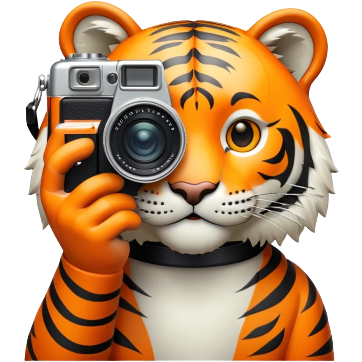 Tiger holding retro digital camera emoji