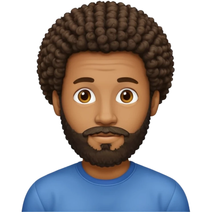 Medium brown skin man with beard and a curly small Afro fade emoji