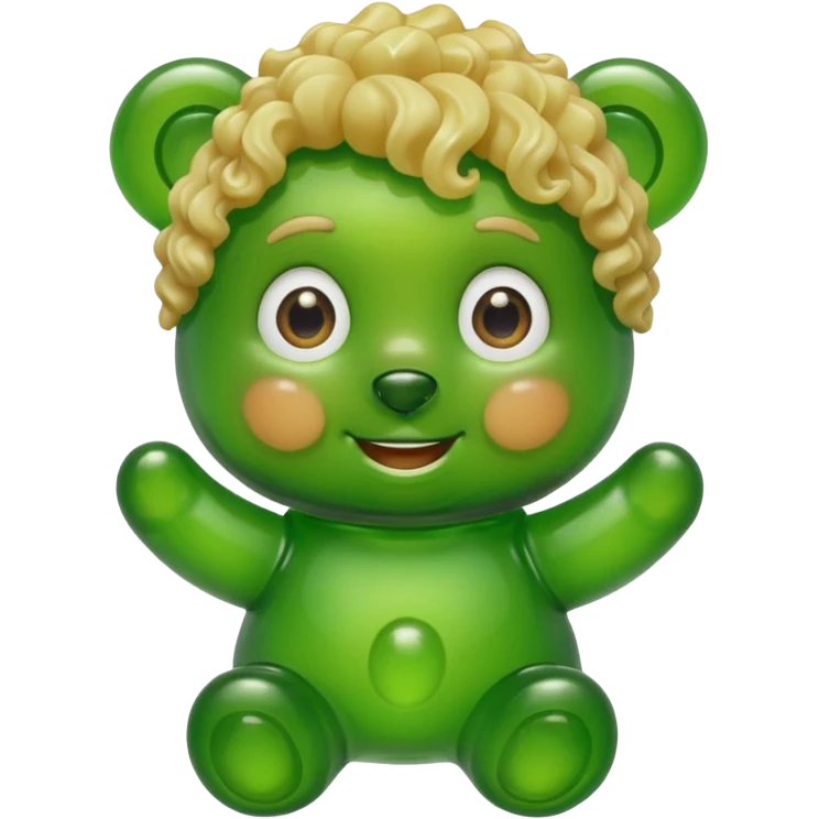 green gummy bear with eyes and blond curly hair only head emoji