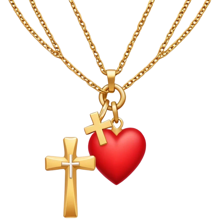 Two red  hearts connected by one simple gold cross  emoji