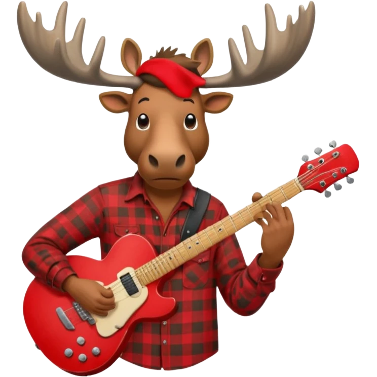  A man with the head of a moose playing a red electric guitar in Alaska emoji