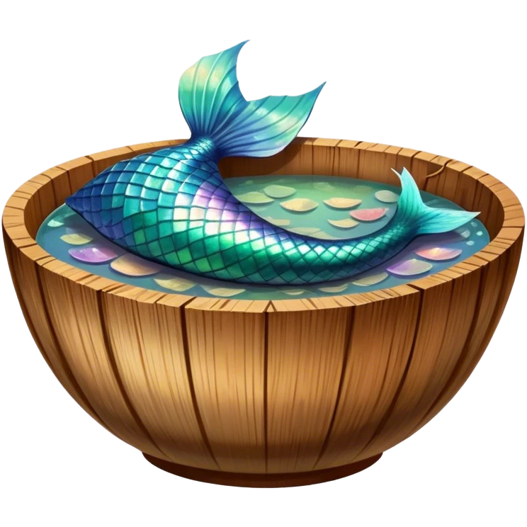 Mermaid tail in a wooden soup bowl emoji