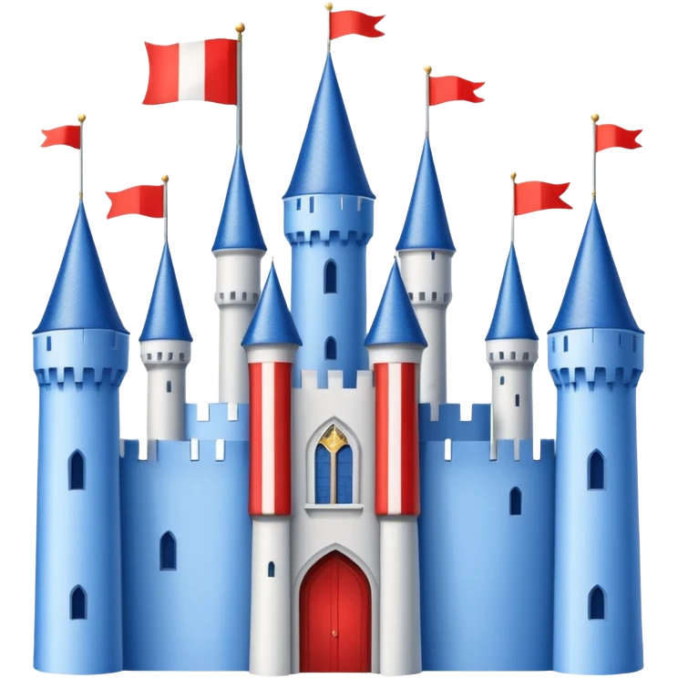 The flag has a yellow background with four horizontal red stripes running across it. In the upper left corner, there is a blue rectangle containing a white, stylized castle with three towers, the middle tower being taller than the others. emoji