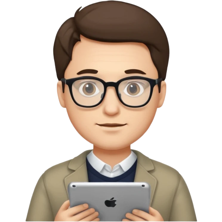 man in glasses holding an iPad emoji