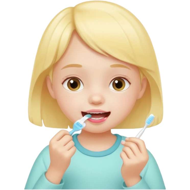 little girl brushing her teeth, pastel portrait, bright nourishing morning atmosphere, soft focus emoji