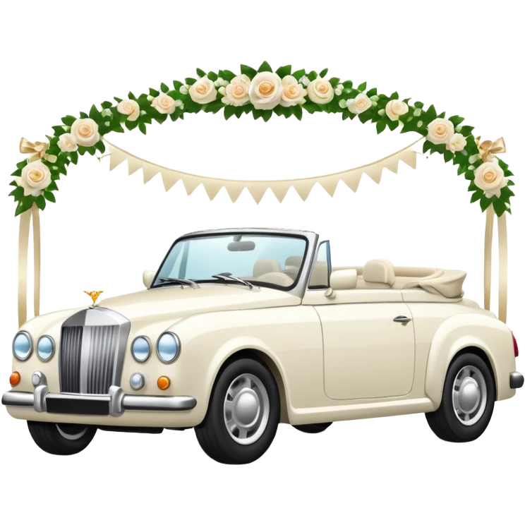 Luxury convertible car with wedding decorations, in profile emoji