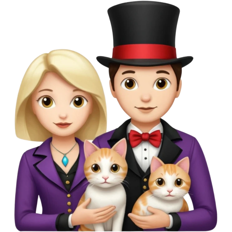 magician couple and their pet cat emoji