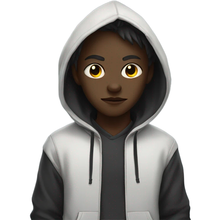Chill kid with a hoodie and oni mask emoji