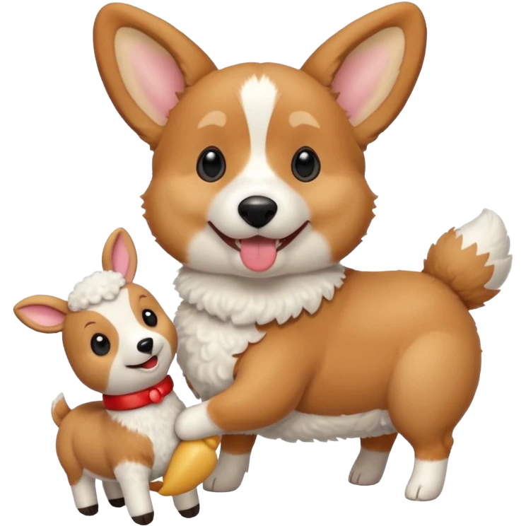 Corgi with a lamb chop toy emoji