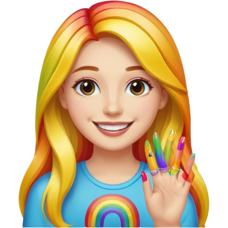 long haired woman rainbow nail art emoji
